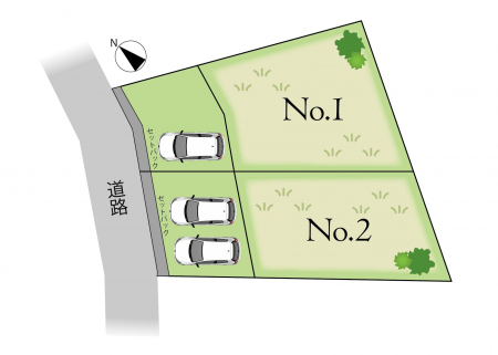NO2区画
お好みのプランで建設出来る建築条件付き売地
敷地約45坪×2区画